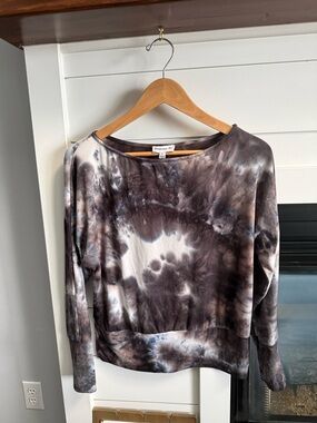 Tie-Dye Short Sleeve Veronica M Top in Brown & Cream & blue so soft sz Small Y2K